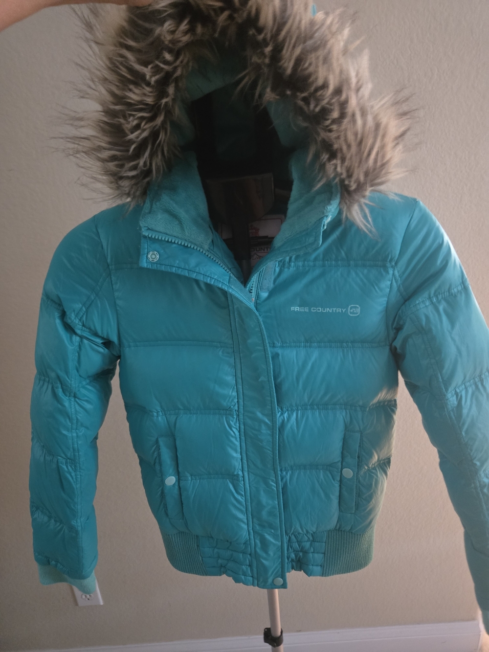 Free Country Girls' Teal Puffer Jacket with Faux Fur Hood